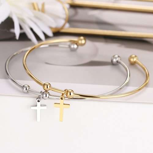 RETAIL PRICE: R 999 Adjustable Titanium (NEVER FADE)"Cross" Charm Bangle (GOLD )