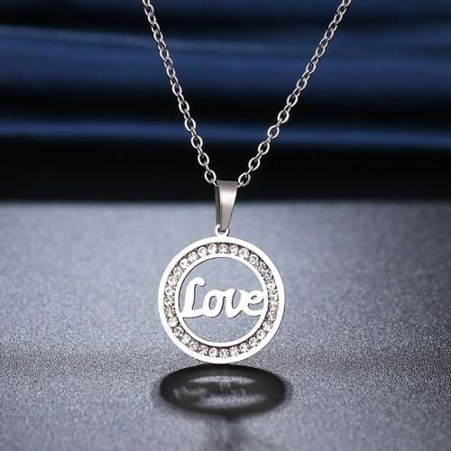 RETAIL PRICE: R 1 199 Titanium "Love" Necklace With Simulated Diamonds 45 cm (SILVER)
