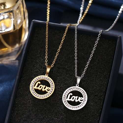 RETAIL PRICE: R 1 199 Titanium "Love" Necklace With Simulated Diamonds 45 cm (SILVER)