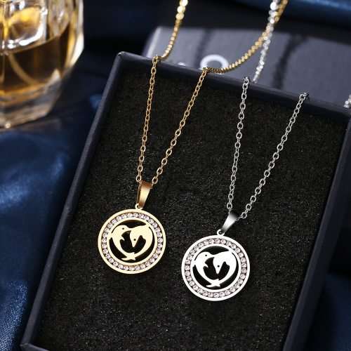 TITANIUM (NEVER FADE) Twin Dolphin Necklace 45 cm (SILVER ONLY)