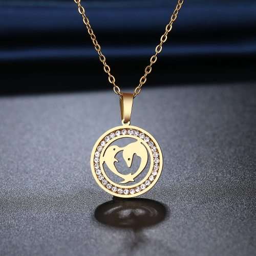 TITANIUM (NEVER FADE) Twin Dolphin Necklace 45 cm (SILVER ONLY)