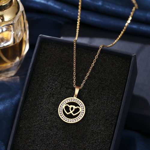 Retail Price: R 899 Titanium "Double Heart" Necklace With Simulated Diamonds 45 cm (GOLD ONLY)