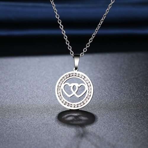 Retail Price: R 899 Titanium "Double Heart" Necklace With Simulated Diamonds 45 cm (GOLD ONLY)