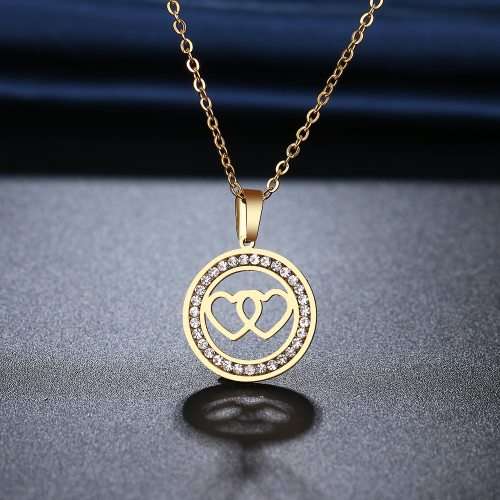 Retail Price: R 899 Titanium "Double Heart" Necklace With Simulated Diamonds 45 cm (GOLD ONLY)