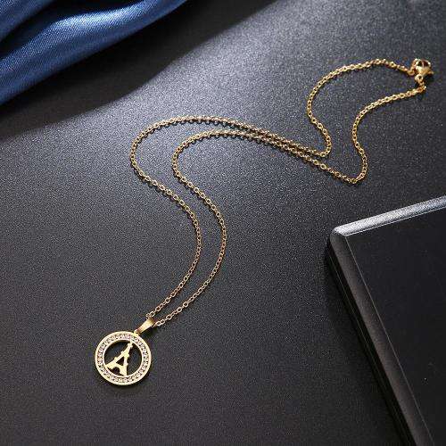 RETAIL PRICE: R 1 099 Titanium "Eiffel Tower" Necklace With Simulated Diamonds 45 cm (SILVER ONLY)