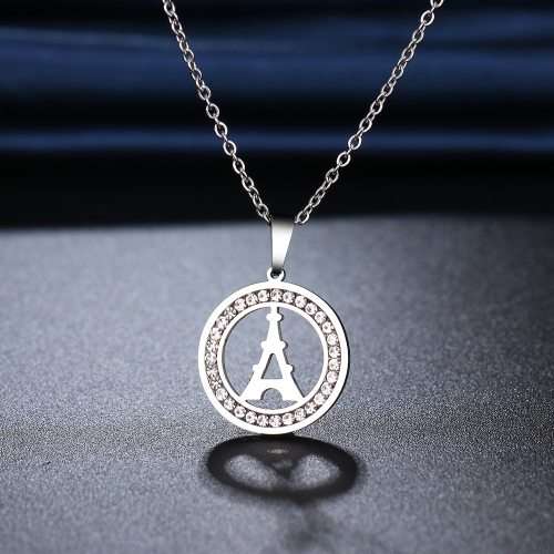 RETAIL PRICE: R 1 099 Titanium "Eiffel Tower" Necklace With Simulated Diamonds 45 cm (SILVER ONLY)