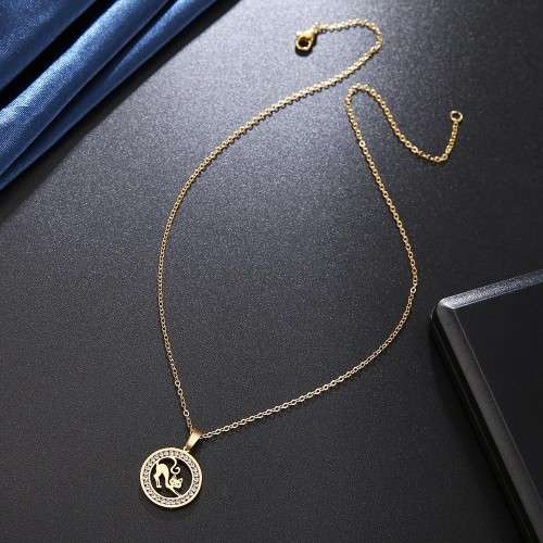 RETAIL PRICE: R 1 099 Titanium "Cat" Necklace With Simulated Diamonds 45 cm (GOLD)