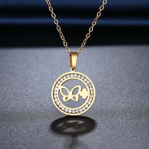 RETAIL PRICE: R 1 099 Titanium Butterfly Necklace With Simulated Diamonds 45 cm (SILVER)