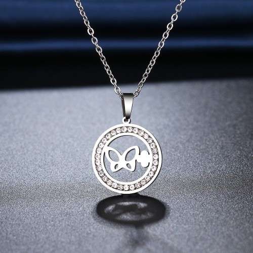 RETAIL PRICE: R 1 099 Titanium Butterfly Necklace With Simulated Diamonds 45 cm (SILVER)