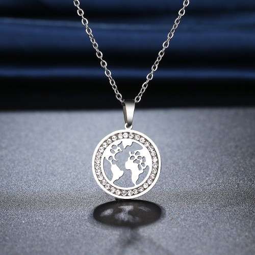 RETAIL PRICE: R 1 099 Titanium "Map Of The World" Necklace With Simulated Diamonds 45 cm (GOLD)