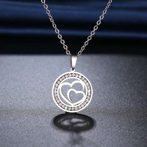 RETAIL PRICE: R 1 099 Titanium "Double Heart" Necklace With Simulated Diamonds 45 cm (GOLD)