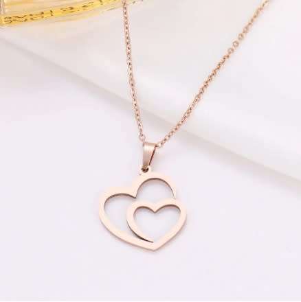 Retail Price: R 899 (NEVER FADE) Titanium "Double Heart" Necklace 45 cm (ROSE GOLD ONLY)