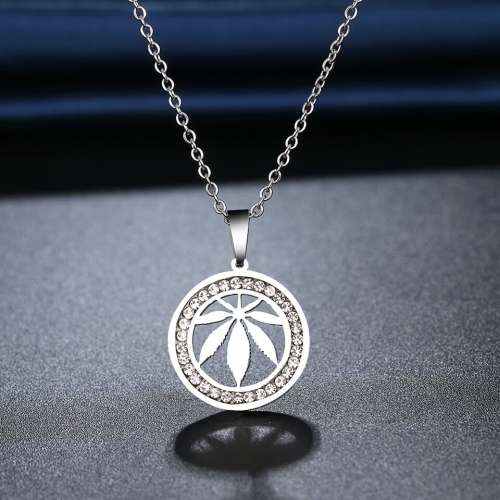 TITANIUM (NEVER FADE) "Canabis Leaf" Necklace 45 cm  (SILVER ONLY)