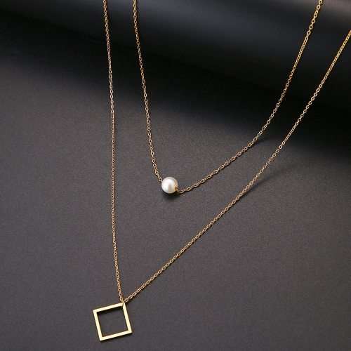 Retail Price: R 1 699 Titanium (NEVER FADE) Square Pearl Choker Necklace 40 cm + 50 cm(GOLD ONLY)