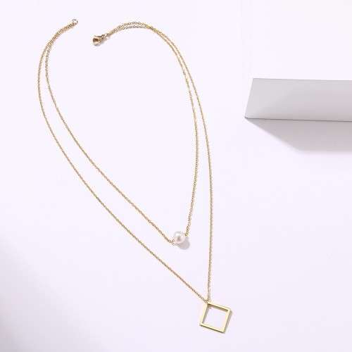 Retail Price: R 1 699 Titanium (NEVER FADE) Square Pearl Choker Necklace 40 cm + 50 cm(GOLD ONLY)