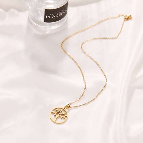 TITANIUM ( NEVER FADE) `Peach Blossom Tree ` Necklace 45 cm (SILVER ONLY)