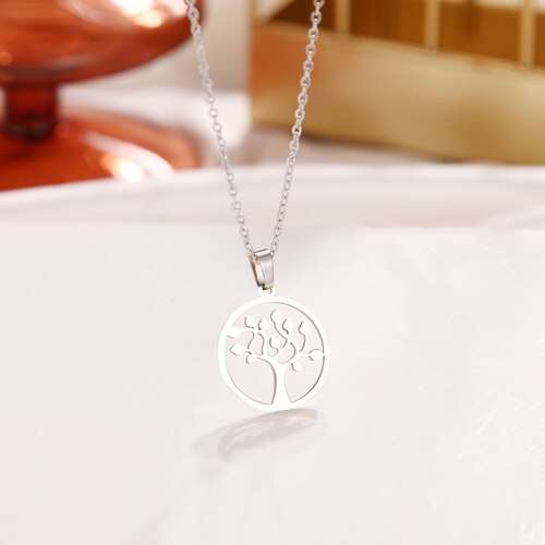 TITANIUM ( NEVER FADE) `Peach Blossom Tree ` Necklace 45 cm (SILVER ONLY)