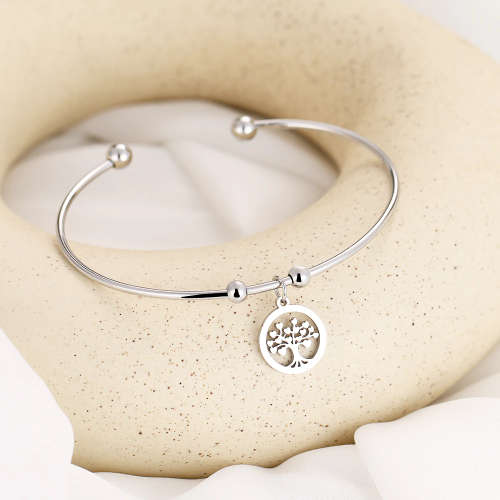 RETAIL PRICE: R 1299 Adjustable Titanium (NEVER FADE) `Tree of love` Charm Bangle (SILVER ONLY )