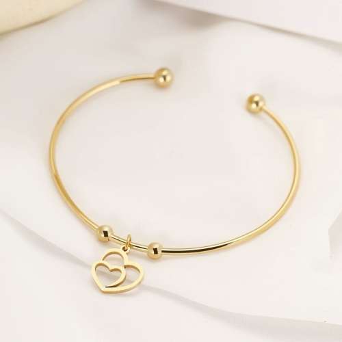 RETAIL PRICE: R 1299 Adjustable Titanium "Double Heart" Charm Bangle (SILVER ONLY)
