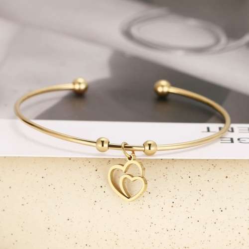 RETAIL PRICE: R 1299 Adjustable Titanium "Double Heart" Charm Bangle (SILVER ONLY)