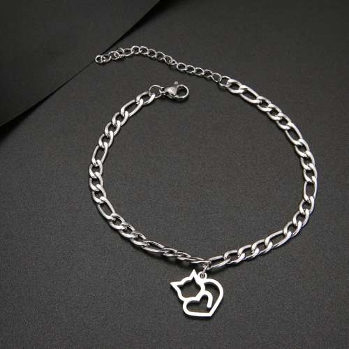 TITANIUM (NEVER FADE) `Love Cat` Charm Bracelet 18 cm (SILVER ONLY)
