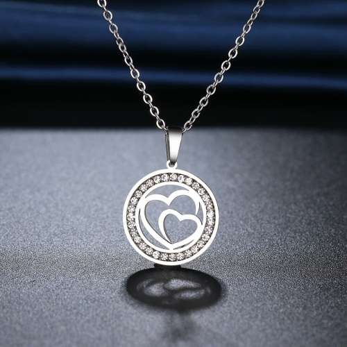 TITANIUM (NEVER FADE) Double Heart Necklace 45 cm (SILVER ONLY)
