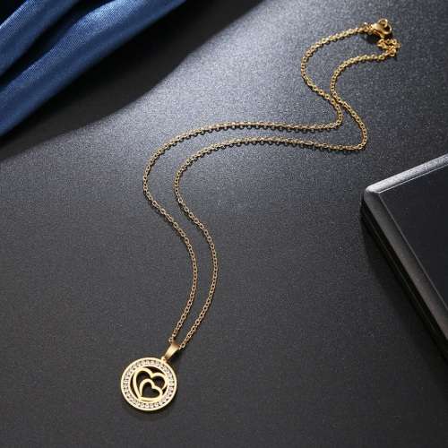 TITANIUM (NEVER FADE) Double Heart Necklace 45 cm (SILVER ONLY)