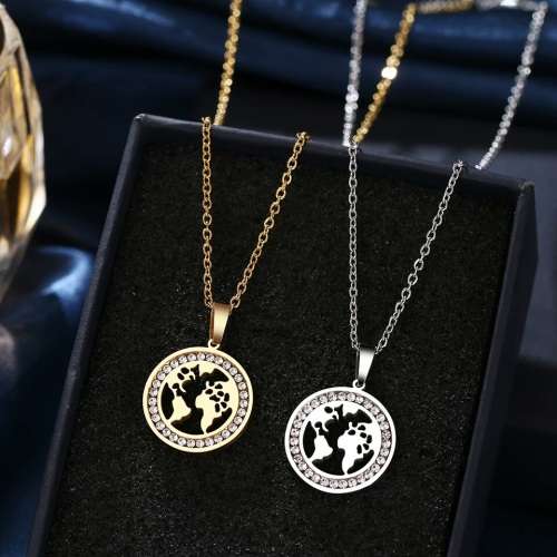 RETAIL PRICE:R 1 099 (NEVER FADE) Titanium "World Map" Necklace 45 cm (SILVER ONLY)