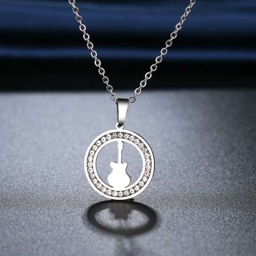 RETAIL PRICE: R 1099 (NEVER FADE) Titanium  "Guitar" Necklace 45 cm  (SILVER ONLY)