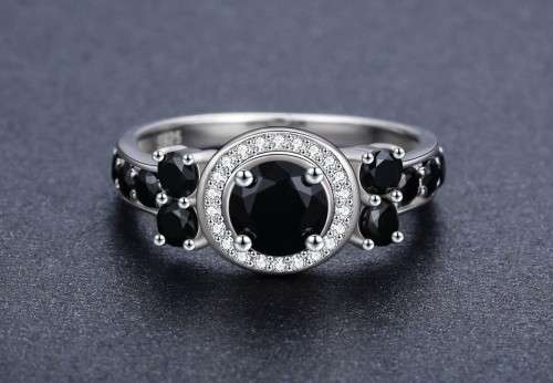 *1.25 CT SOLID 925 STERLING SILVER BLACK SPINEL HALO RING*