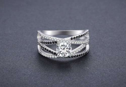 *925 STERLING SILVER 0.3 CT LOVELY 4 LAYER CROSS-OVER PAVE RING*