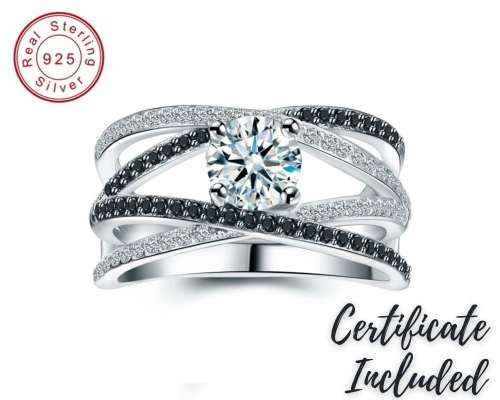 *925 STERLING SILVER 0.3 CT LOVELY 4 LAYER CROSS-OVER PAVE RING*