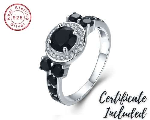 *1.25 CT 925 STERLING SILVER BLACK SPINEL HALO RING*