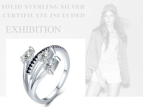 *SOLID 925 STERLING SILVER 0.75 CT THREE STONE RING*