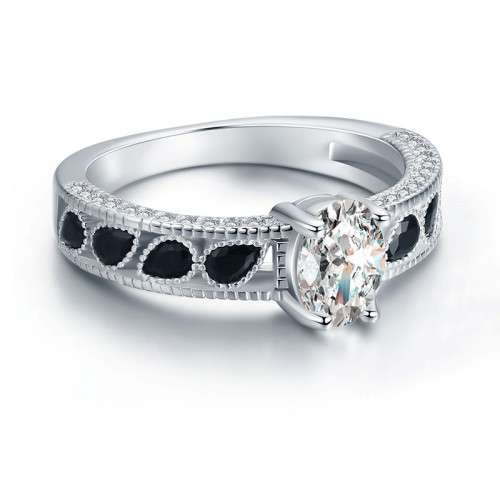 *1 CT SOLID 925 STERLING SILVER OVAL CENTER STONE RING*