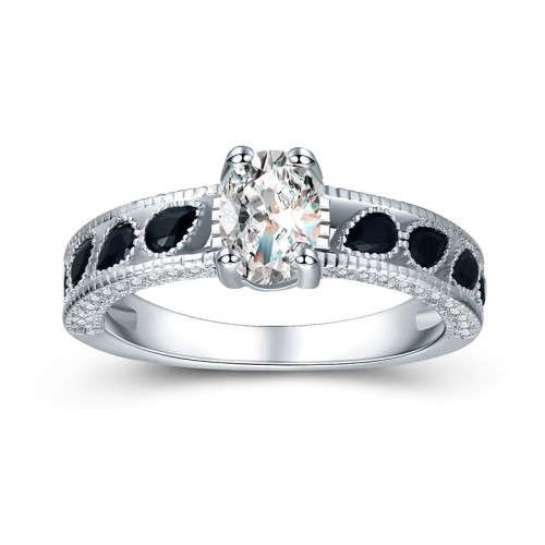 *1 CT SOLID 925 STERLING SILVER OVAL CENTER STONE RING*