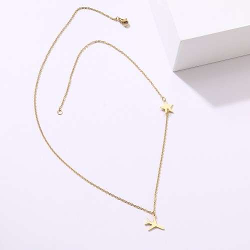 TITANIUM (NEVER FADE) `Plane & Star` Necklace 60 cm (SILVER ONLY)
