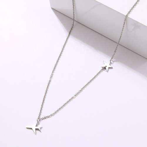 TITANIUM (NEVER FADE) `Plane & Star` Necklace 60 cm (SILVER ONLY)
