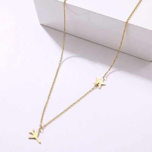 TITANIUM (NEVER FADE) `Plane & Star` Necklace 60 cm (SILVER ONLY)