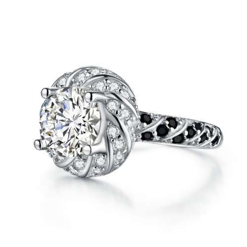 *SOLID 925 STERLING SILVER  2CT HALO FLOWER RING *