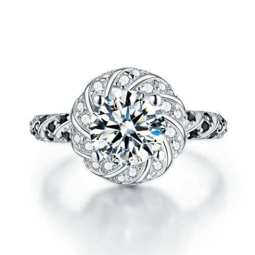 *SOLID 925 STERLING SILVER  2CT HALO FLOWER RING *