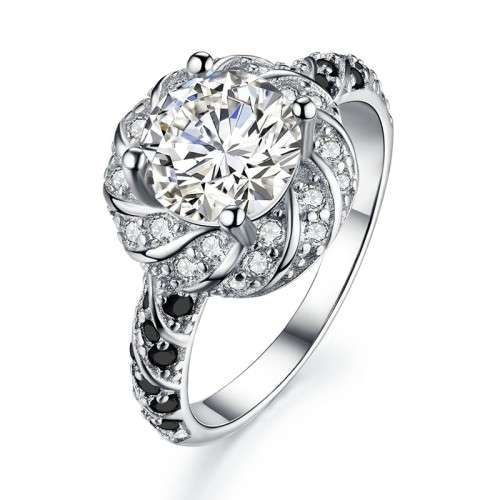 *SOLID 925 STERLING SILVER  2CT HALO FLOWER RING *