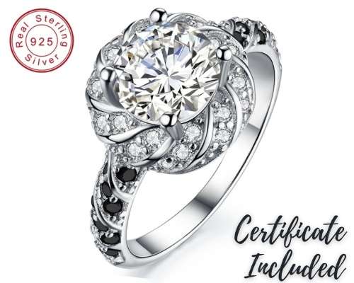 *SOLID 925 STERLING SILVER  2CT HALO FLOWER RING *