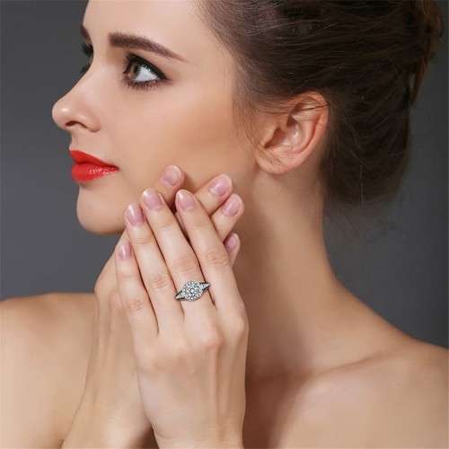 *1.3ct SOLID 925 STERLING SILVER HALO RING*