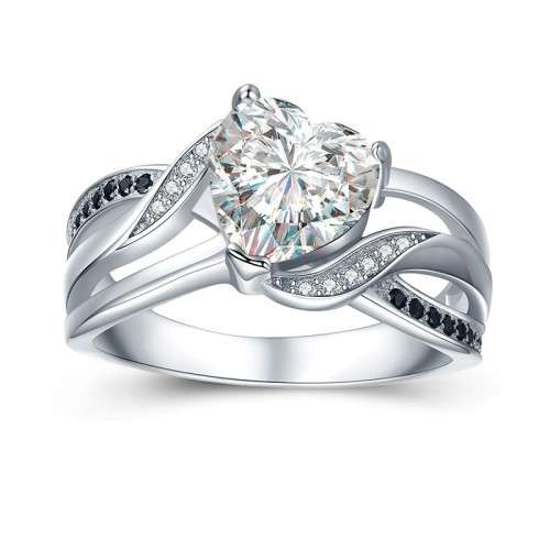 *2CT SOLID 925 STERLING SILVER HEART STONE RING *