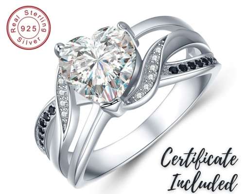 *2CT SOLID 925 STERLING SILVER HEART STONE RING *