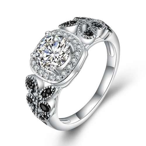 *0.75CT SOLID 925 STERLING SILVER HALO LEAF RING *