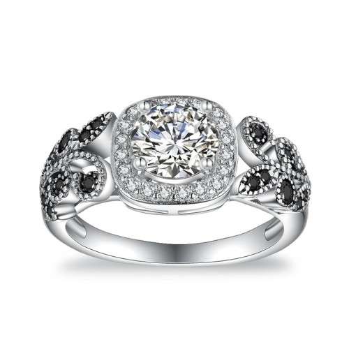 *0.75CT SOLID 925 STERLING SILVER HALO LEAF RING *