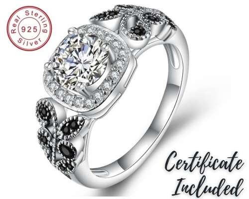 *0.75CT SOLID 925 STERLING SILVER HALO LEAF RING *