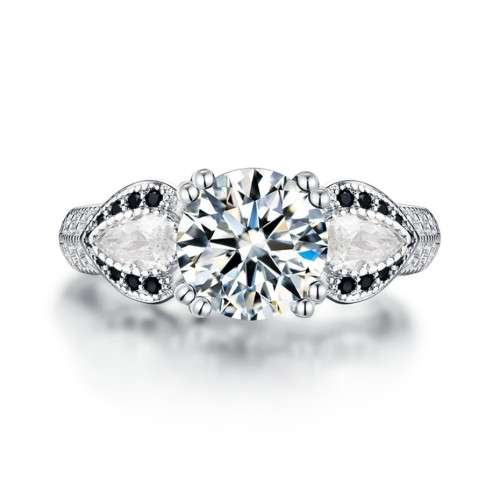 *2CT SOLID 925 STERLING SILVER THREE STONE HEART RING *